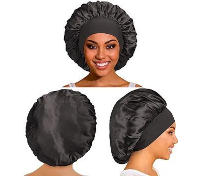 3 Pack Satin Bonnet for Sleeping - Large Sleep Cap, Wide Soft Band for Curly Hair